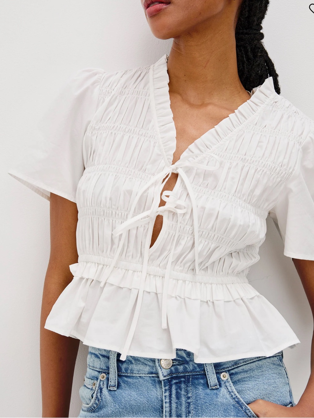 Rails Portia White Smocked Tie-Front Top — image 4 of 7